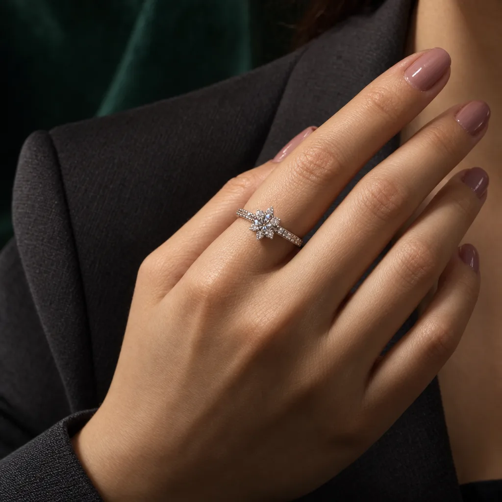 14 Ayar 0,66 ct Pırlantalı Çiçek Formlu Yüzük