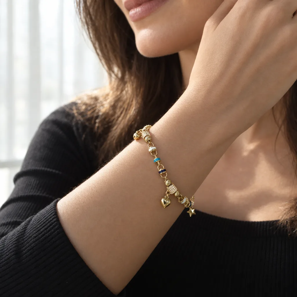 585 Ayar Kalp ve Yıldız Charm Bileklik