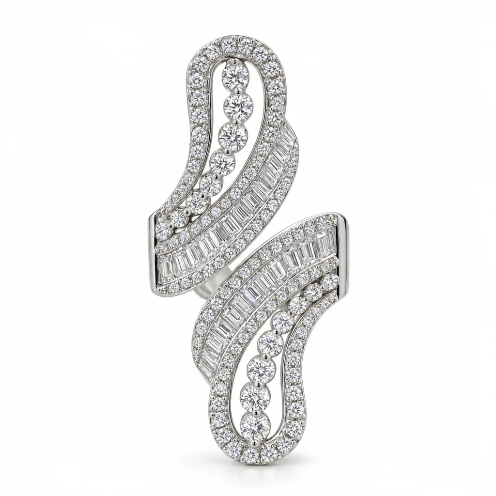 14 Ayar Pırlantalı Kıvrımlı Yüzük