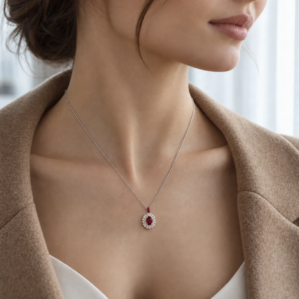 14 Ayar 0,80 ct Yakutlu Pırlanta Kolye