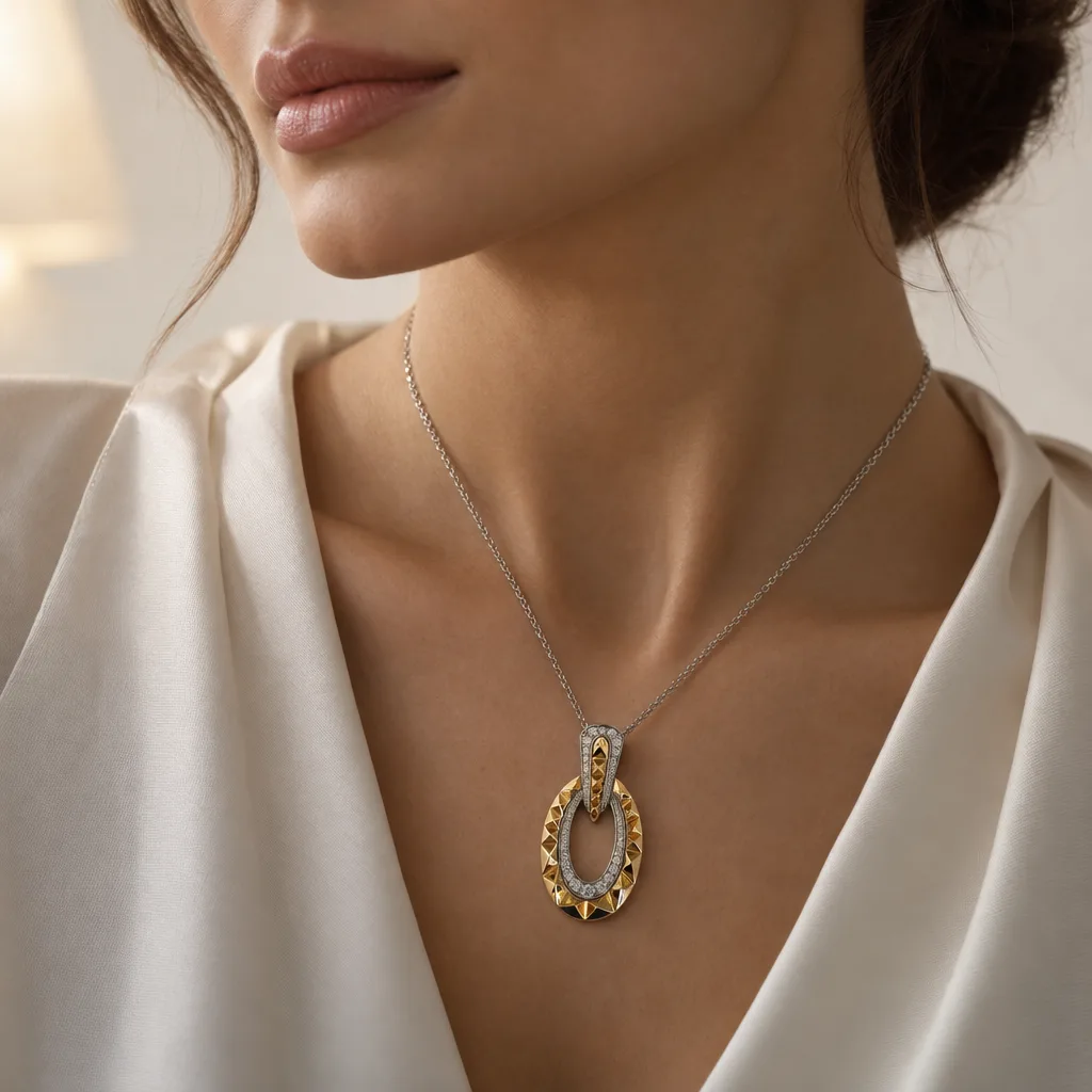 Geometrik Oval Pırlantalı Kolye