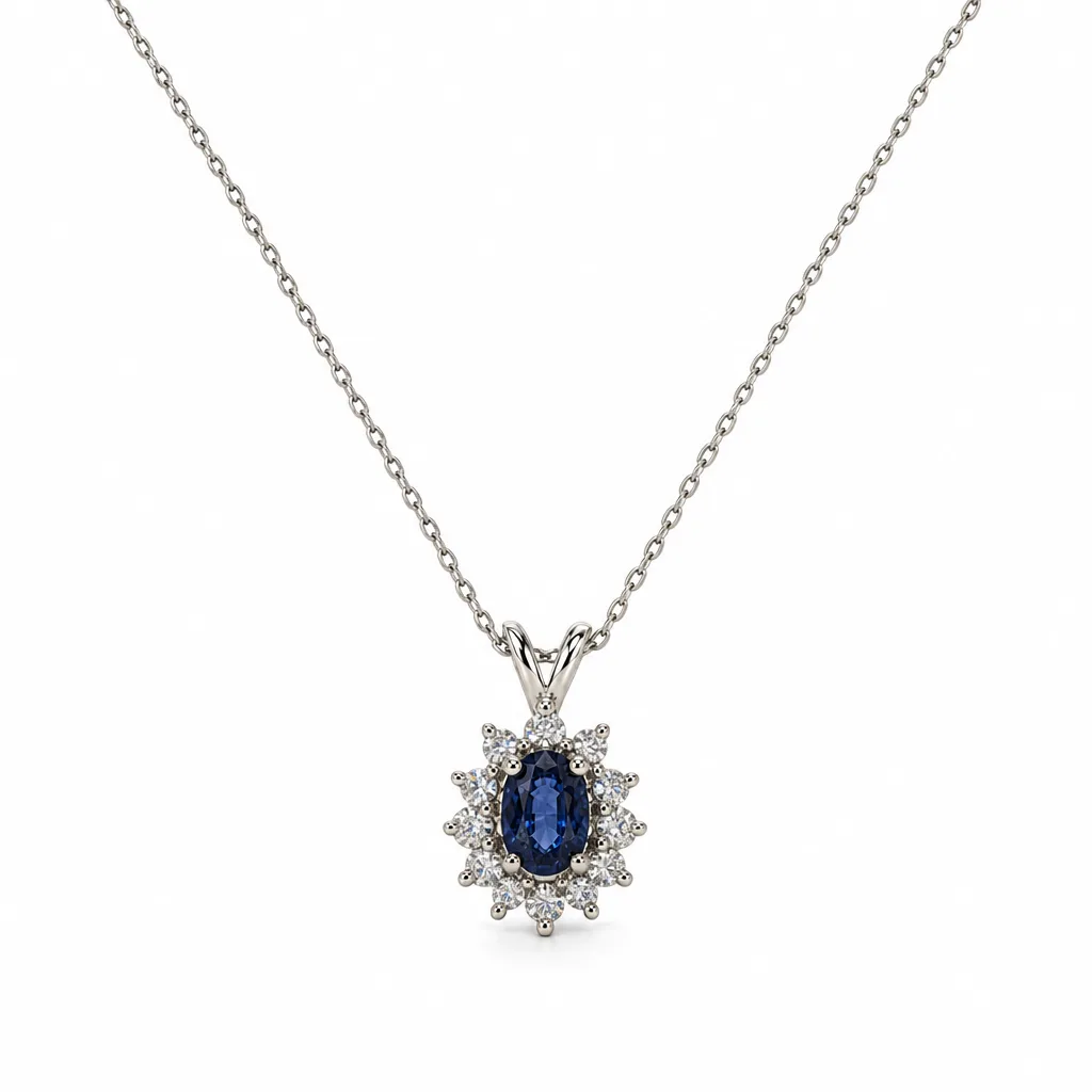 Pırlantalı Safir Kolye