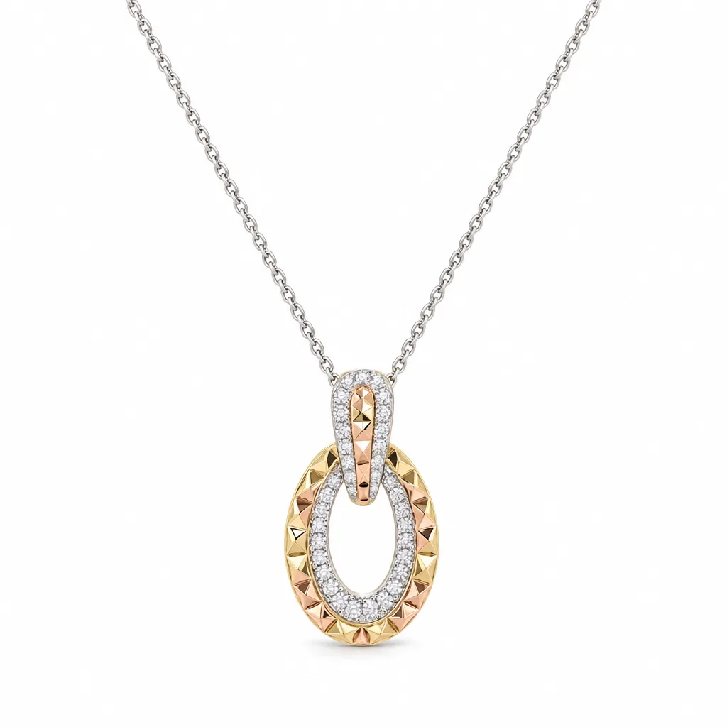 Geometrik Oval Pırlantalı Kolye